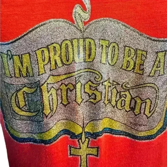 VTG Proud To Be A Christian Glitter Vinyl USA Ringer T Shirt Sz S - Picture 3 of 8